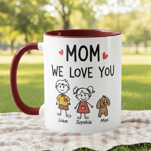 Taza Mamá Te Amamos Niños y Perro Nombres de la Familia