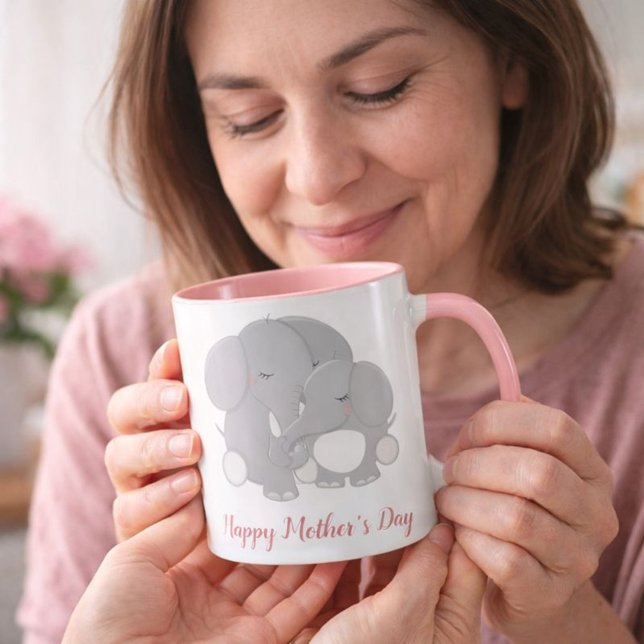 Taza Mamá y bebé elefantes felices del día de la madre (Subido por el creador)