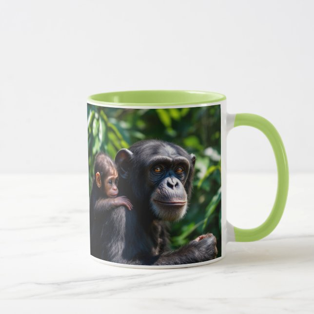 Taza Maman chimpanzés promène son bébé. (Derecha)