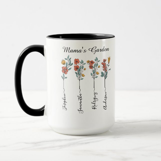 Taza Mama's Garden Personalizado 4 nombra regalo floral (Izquierda)