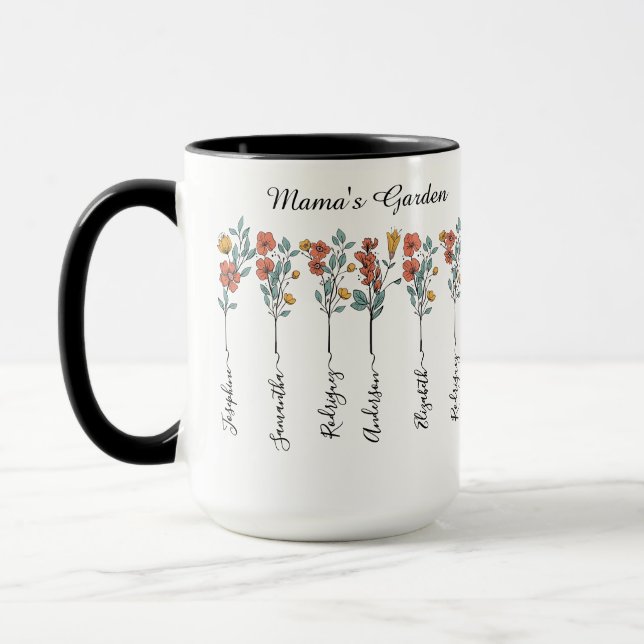 Taza Mama's Garden Personalizado 6 nombra regalo floral (Izquierda)