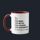 Taza Man Myth Legend Funny Pa Coffee Mug<br><div class="desc">La leyenda del mito del hombre es divertida Pa Coffee Mug Ambos lados de la taza tienen la frase "Pa El hombre el mito la leyenda El superhéroe. NOMBRE DE PERSONALIZAR A DIFERENTES PERSONAS, A VECES "Grumpy" SI ES NECESARIO SIMPLEMENTE SIGUIENDO LA PLANTILLA DE ZAZZLE PROMPT DISPONIBLE EN DISTINTOS ESTILOS...</div>