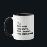 Taza Man Myth Legend Funny Personaliza el Café Mug<br><div class="desc">Man Myth Legend Funny Personized Coffee Mug Front of mug tiene "Pa The Man The Myth The Legend The Superhero" es un tipo de letra negrita negro Back of mug tiene "A veces Grumpy" en un diseño de tipo de letra negro caprichoso (borrar o personalizar si lo deseas) DISPONIBLE EN...</div>