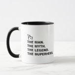 Taza Man Myth Legend Funny Personaliza el Café Mug<br><div class="desc">Man Myth Legend Funny Personized Coffee Mug Front of mug tiene "Pa The Man The Myth The Legend The Superhero" es un tipo de letra negrita negro Back of mug tiene "A veces Grumpy" en un diseño de tipo de letra negro caprichoso (borrar o personalizar si lo deseas) DISPONIBLE EN...</div>