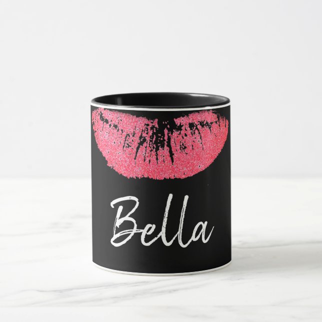 Taza Mancha de labio rosa de impresión de lápiz labial  (Centro)