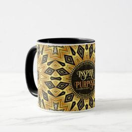 Taza Mandalá Art Déco Naranja Negro Amarillo