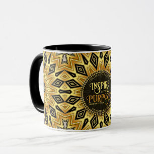 Taza Mandalá Art Déco Naranja Negro Amarillo