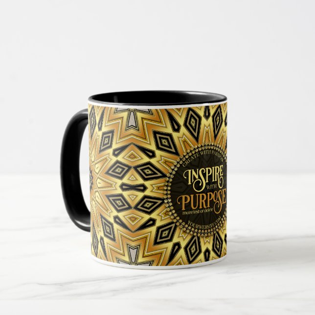 Taza Mandalá Art Déco Naranja Negro Amarillo (Anverso izquierdo)