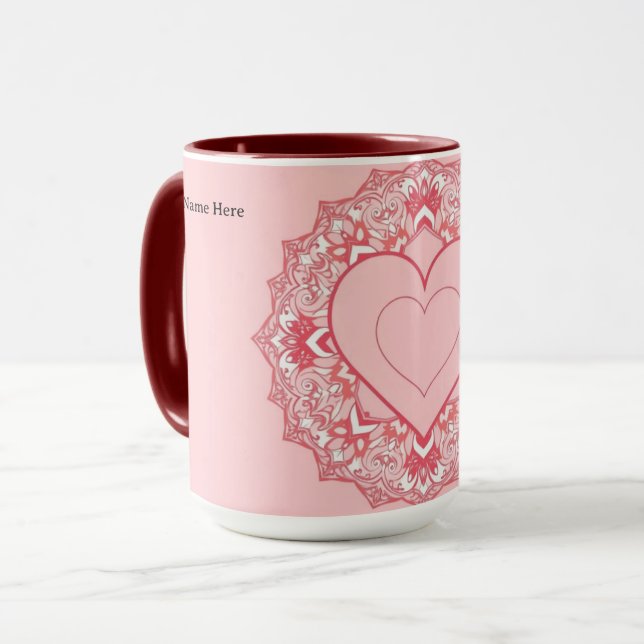 Taza Mándala de corazón geométrico chic personalizado (Anverso izquierdo)