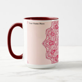 Taza Mándala de Corazón Rosa Suave Intrincado Personali