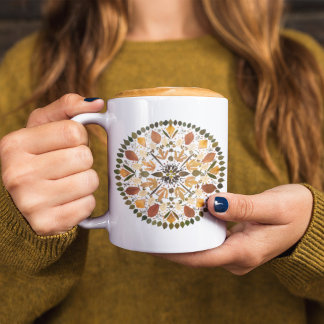 Taza Mándala de Flor Prensada l Floral Botánico Otoñal 