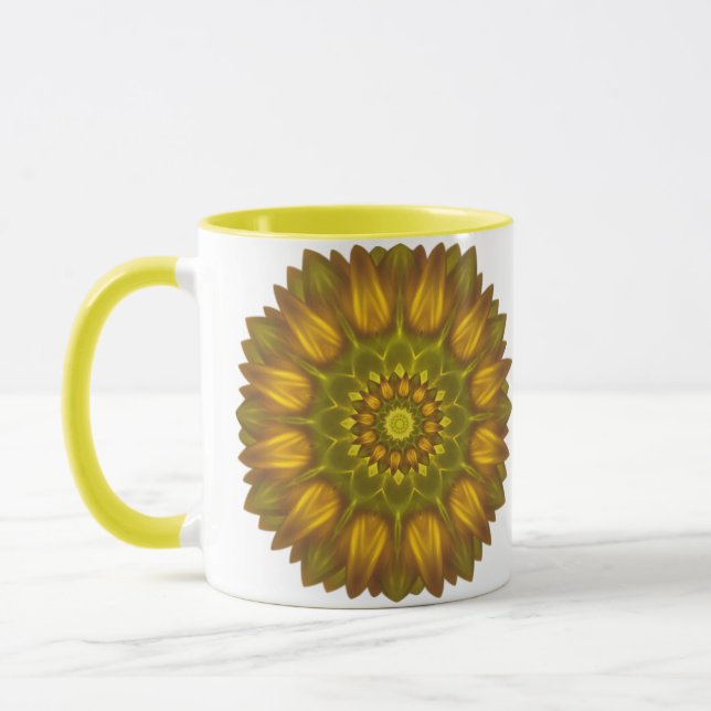 Taza Mandala de flores con brillantes tonos amarillos (Izquierda)