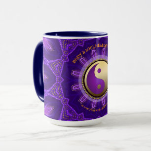 Taza Mándala de sanación energética rosa oro púrpura
