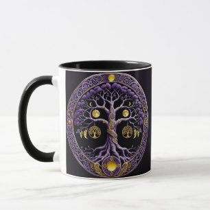 Taza Mándala del Árbol de la Vida Púrpura y Dorado
