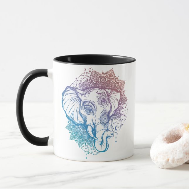 Taza Mandala Elephants Coffee Mug (Con donut)