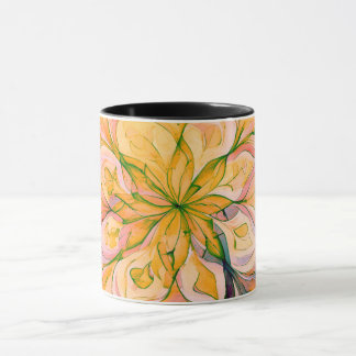 Taza Mandalá floral boho de acuarela amarilla y verde