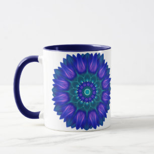 Taza Mandala floral con tonos azules brillantes