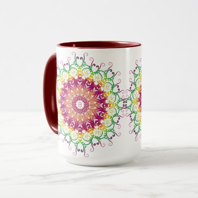 Taza mandala floral étnica. (Anverso izquierdo)