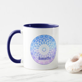 Taza Mandala Floral Morado, Blanco Y Azul