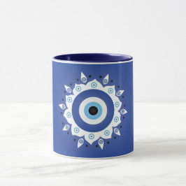 Taza Mandala griega malvado Ojo Azul Blanco