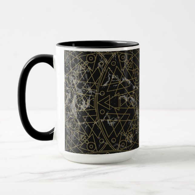 Taza Mandala moderna geométrica en negro y oro (Izquierda)