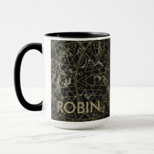 Taza Mandala moderna geométrica en negro y oro