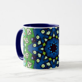 Taza Mandala Mosaic Geométrico Retro Azul Verde Hippie