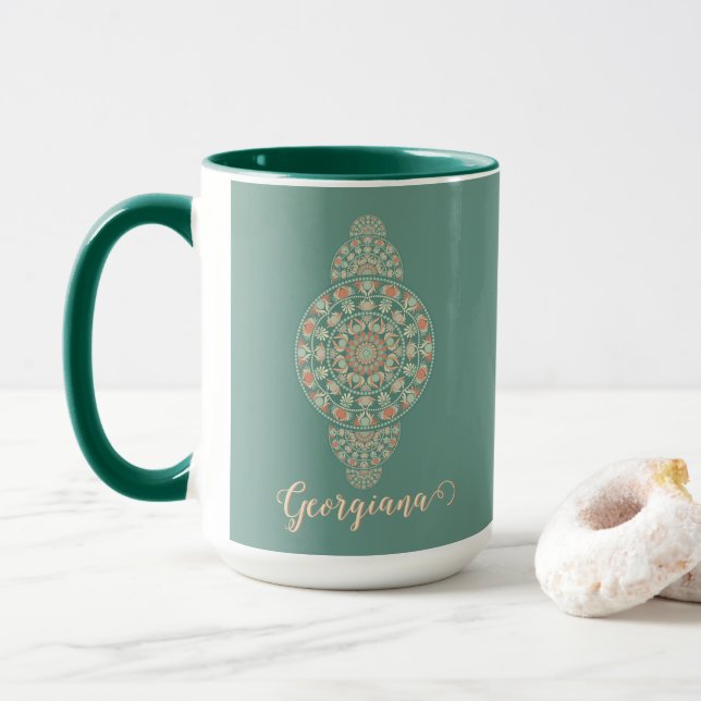 Taza Mandala ornamental personalizada de sabios y arena (Con donut)