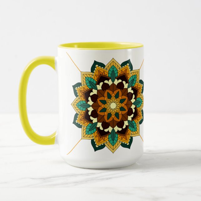 Taza Mandala Pattern 02 in yellow & tan Mug (Izquierda)