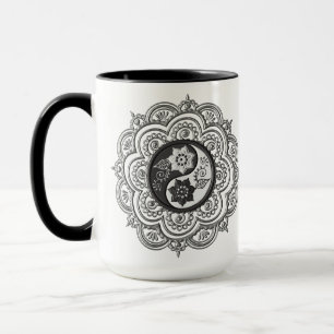 Taza Mandalá Plateado y Negro