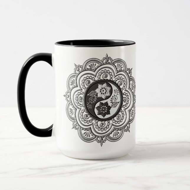 Taza Mandalá Plateado y Negro (Izquierda)