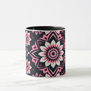 Taza Mandala rosa y blanca en fondo negro