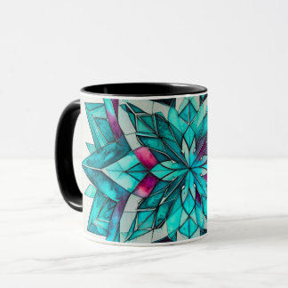 Taza Mandalas Florales Acuarela Azul, Turquesa y Rosa