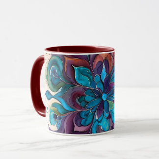 Taza Mandalas Florales de Acuarela Púrpura y Azul