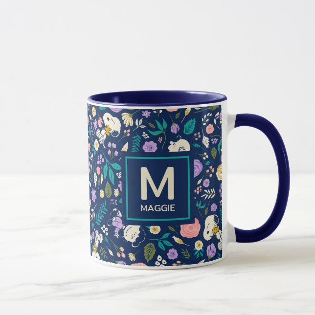 Taza Maní En Patrón De Bloom | Añadir su nombre inicial (Derecha)