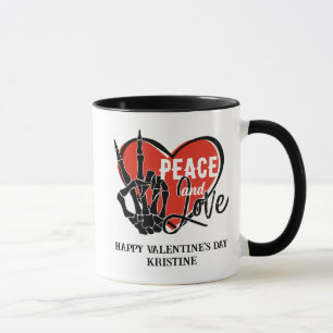 Taza Mano de esqueleto moderna personalizada Paz y Amor
