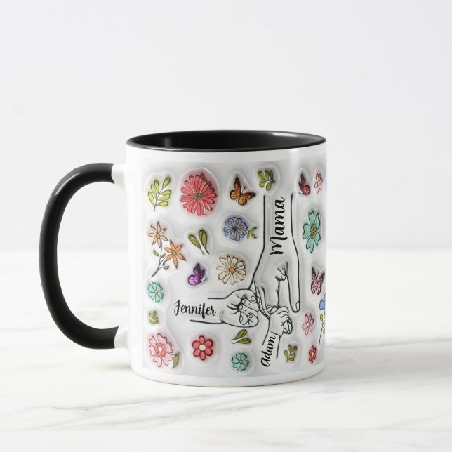 Taza Mano de madre personalizada - 2 niños (Izquierda)