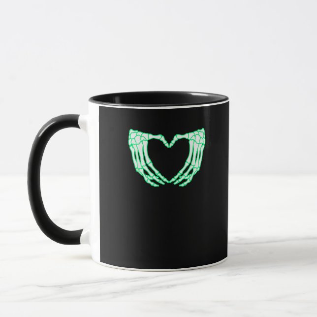 Taza Manos de esqueleto, corazón, disfraz de Halloween  (Izquierda)