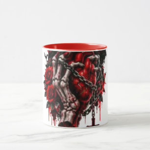 Taza Manos de esqueleto gótico con rosas rojas Hallowee