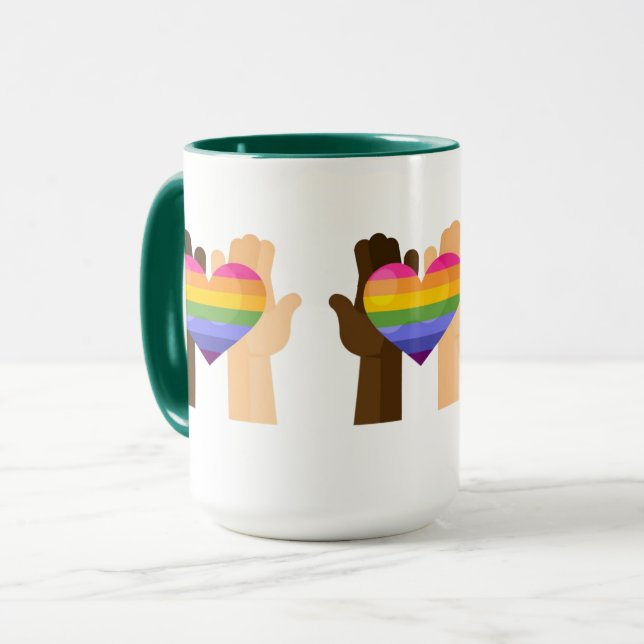 Taza Manos sosteniendo el corazón arcoiris (Anverso izquierdo)