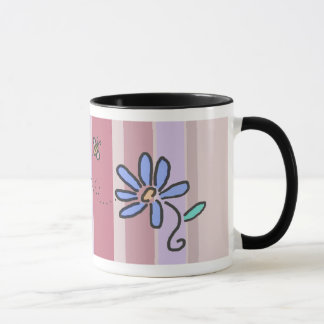 Taza Manosee la abeja y la flor azul con las rayas de