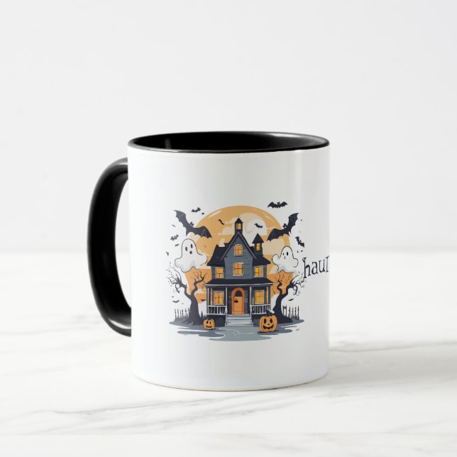 Taza Mansión embrujada con murciélagos y fantasmas (Anverso izquierdo)