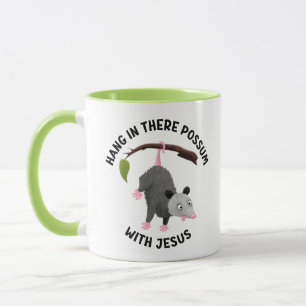 Taza Mantén la fe con Jesús, zarigüeya cristiana linda