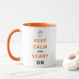 Taza Mantener la calma y el miedo en el Naranja texto F