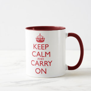 Taza Mantenga tranquilo y continúe el texto del rojo
