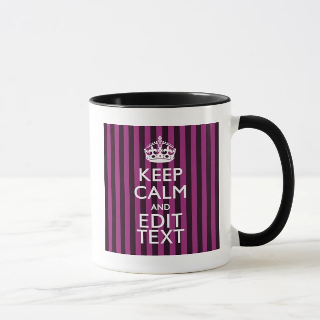 Taza Mantengan la calma en su texto Fuchsia Stripes (Derecha)