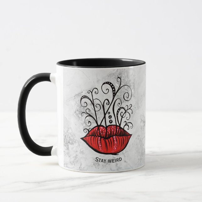 Taza Manténgase Raro Gótico Lips Tattoo Oddity (Izquierda)