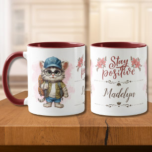 Taza Mantente positivo con mochila de uso de gato perso
