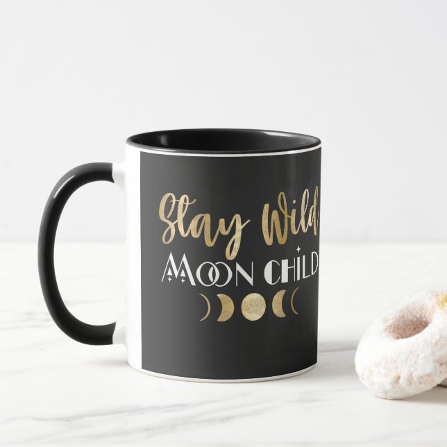 Taza Mantente salvaje con el niño de la luna (Con donut)