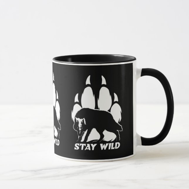 Taza Mantente salvaje: silueta de lobo y huella (Derecha)